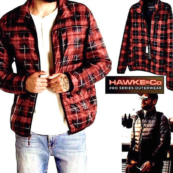 Hawke & Co Other - Hawke Pro Down Packable Performance Puffer Classically Styled Red Blue Plaid NWT